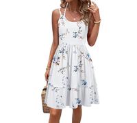 Tanmolo Vestido de Verano para Mujer con Tirantes Finos hasta la Rodilla para la Playa con Bolsillos（Flores pequeñas Blancas 2XL）