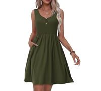 Tanmolo Vestido de Verano para Mujer Largo hasta la Rodilla Informal con Botones Vestido sin Mangas con Bolsillos Vestido EláStico（Verde Oscuro XL）