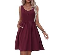 Tanmolo Vestido de Verano para Mujer Largo hasta la Rodilla Informal con Botones Vestido sin Mangas con Bolsillos Vestido EláStico（Burdeos S）