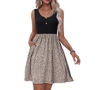 Tanmolo Vestido de Verano para Mujer Largo hasta la Rodilla Informal con Botones Vestido sin Mangas con Bolsillos Vestido EláStico（Leopardo marrón Claro 2XL）