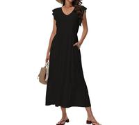 Tanmolo Vestido Largo de Verano para Mujer Vestido Largo de Playa Cuello V Estilo Swing con Estampado Floral con Bolsillos（Negro M）