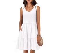 Tanmolo Vestidos de Verano para Mujer Ligeros Aireados Cortos Vestidos de Playa Vacaciones Cuello V sin Mangas（Bianco 2XL）