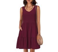 Tanmolo Vestidos de Verano para Mujer Ligeros Aireados Cortos Vestidos de Playa Vacaciones Cuello V sin Mangas（Burdeos XL）