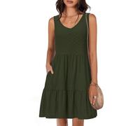 Tanmolo Vestidos de Verano para Mujer Ligeros Aireados Cortos Vestidos de Playa Vacaciones Cuello V sin Mangas（Verde Militar M）