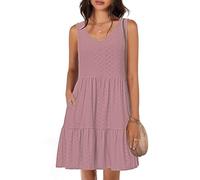 Tanmolo Vestidos de Verano para Mujer Ligeros Aireados Cortos Vestidos de Playa Vacaciones Cuello V sin Mangas（Rosa Desnudo S）