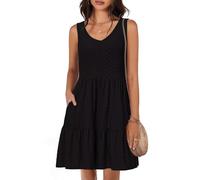 Tanmolo Vestidos de Verano para Mujer Ligeros Aireados Cortos Vestidos de Playa Vacaciones Cuello V sin Mangas（Nero XL）