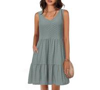 Tanmolo Vestidos de Verano para Mujer Ligeros Aireados Cortos Vestidos de Playa Vacaciones Cuello V sin Mangas（Verde Claro XS）
