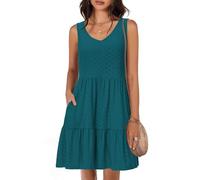 Tanmolo Vestidos de Verano para Mujer Ligeros Aireados Cortos Vestidos de Playa Vacaciones Cuello V sin Mangas（Verde Azulado L）