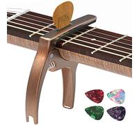 TANMUS Cejilla de guitarra 3 en 1 para guitarras acústicas y eléctricas (con bolsa y púas), accesorios de cuerdas, bronce