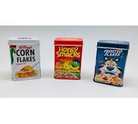 Tanner el pequeño comerciante Kelloggs 0085.6 - Juego de latas de metal con tapa extraíble, accesorios para tienda de comerciantes, diseño apto para alimentos