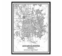TANOKCRS Aguascalientes México Mapa de pared arte lienzo impresión cartel obra de arte sin marco moderno mapa en blanco y negro recuerdo regalo decoración del hogar -11x14 inches