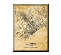 TANOKCRS Alicante España Cartel Vintage Mapa Arte de la pared Arte de la Ciudad Carretera Impresión Viaje Recuerdo Regalo Decoración del Hogar Sin Marco