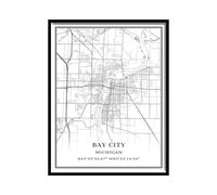 Tanokcrs Bay City Michigan America - Lienzo decorativo para pared, diseño de mapa de la ciudad, sin marco, moderno, simple, decoración para el hogar y la oficina, 11 x 14 pulgadas