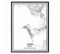 TANOKCRS Cádiz España Mapa de pared arte lienzo impresión cartel obra de arte sin marco moderno mapa en blanco y negro recuerdo regalo decoración del hogar -16x20 inches