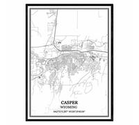 TANOKCRS Casper Wyoming Estados Unidos Mapa de pared arte lienzo impresión cartel obra de arte sin marco moderno mapa en blanco y negro recuerdo regalo decoración del hogar