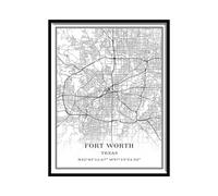 Tanokcrs Fort Worth Texas America - Lienzo decorativo para pared, diseño de mapa de la ciudad, sin marco, moderno, simple, decoración para el hogar y la oficina, 9 x 11 pulgadas