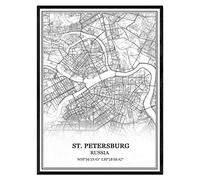 TANOKCRS S t. San Petersburgo Rusia Mapa de pared arte lienzo impresión cartel obra de arte sin marco moderno mapa en blanco y negro recuerdo regalo decoración del hogar -18 * 24 inches