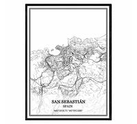 TANOKCRS San Sebastián España Mapa de pared arte lienzo impresión cartel obra de arte sin marco moderno mapa en blanco y negro recuerdo regalo decoración del hogar -18 * 24 inches