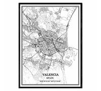 TANOKCRS Valencia España Mapa de pared arte lienzo impresión cartel obra de arte sin marco moderno mapa en blanco y negro recuerdo regalo decoración del hogar