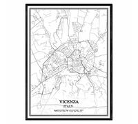 TANOKCRS Vicenza Italia Mapa de pared arte lienzo impresión cartel obra de arte sin marco moderno mapa en blanco y negro recuerdo regalo decoración del hogar
