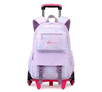 Tanou Mochila con Ruedas Niña, Ligero Mochilas Escolares Infantil con Ruedas, Mochila con Carro para Escolar Viajes, 16 Pulgadas, Estrellas Morada