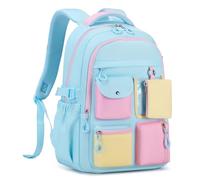 Tanou Mochila Escolar Niña, Mochilas Grande para el Colegio de tela Oxford, Mochilas Escolares Adolescentes Chicas Bolsa Casual con Varios Compartimentos, Azul Rosa