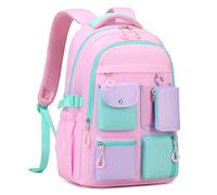 Tanou Mochila Escolar Niña, Mochilas Grande para el Colegio de tela Oxford, Mochilas Escolares Adolescentes Chicas Bolsa Casual con Varios Compartimentos, Rosa Verde