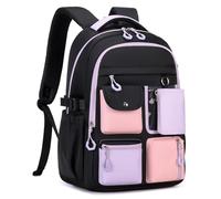 Tanou Mochila Escolar Niña, Mochilas Grande para el Colegio de tela Oxford, Mochilas Escolares Adolescentes Chicas Bolsa Casual con Varios Compartimentos, Negra Morado