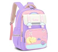 Tanou Mochila Escolar Niña Primaria, Mochila Ergonómica para Niñas 6 a 9 años, Mochilas de Colegio Impermeable con Franjas Reflectantes, 20 Litros, Lila/Rosa