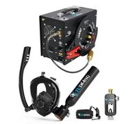 Tanque de Buceo TUDIVING de 0.5L, Tanque de pulmón con compresor, Mini Cilindro de oxígeno con máscara Facial Completa para Trabajo subacuático (Black S200Plus A3+Air Compressor)