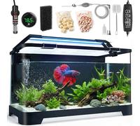 Tanque de peces autolimpiante de 3.5 galones, kit de inicio de acuario para Betta, peces pequeños y camarones, pecera Betta con calentador, termómetro digital, luz LED, sistema de filtración oculto y