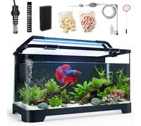 Tanque de Peces autolimpiante de 3.5 galones, Kit de Inicio de Acuario para Betta, Peces pequeños y camarones, pecera Betta con Calentador, Tira de termómetro, luz LED, Sistema de filtración Oculto y