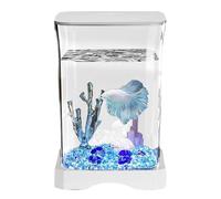 Tanque de peces, Betta Fish Tank Kit | Dormitorio Acuario - Pequeño tanque de peces Betta - Kit de inicio con acuario rectangular para lámparas LED para decoración de mesa