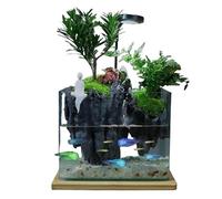 Tanque de peces de acuario con función de cascada, fuente de escritorio de tanque de vidrio con plantas vivas y decoración de paisaje zen (D)