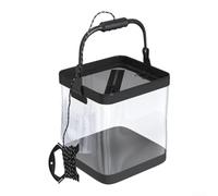Tanque de peces plegable portátil con ventana transparente y cubierta de red antiescape para pescadores para mantener la captura viva durante el transporte, color negro (D)