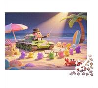 Tanque de Playa Dibujos Animados Puzzle de 1000 Piezas Papel para Adultos Orquesta Animal Colorida Relajación Concentración Familia Decoración Regalo 52x38cm/1000pcs