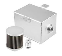 Tanque de reserva universal de aluminio para aceite de 2 L, respiradero para aceite con filtro para motor de automóvil, tanque de aleación T6061 con puerto de drenaje y diseño de d (Plata)
