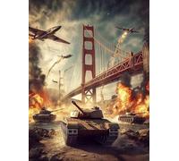 Tanque Diamond Painting, 5D Diamond Painting Adultos Puente Golden Gate, DIY Manualidades Adultos Kit Punto de Cruz, Cuadro Diamantes Cristal Bordado Artesanía, Decoración Hogar 50x65cm fjh-1979