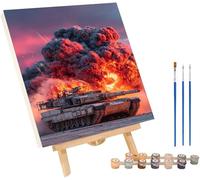 Tanque Pintar por Numeros Adultos, Cuadros para Pintar por Numeros Guerra, DIY Kit Manualidades Adultos con 3 Pinceles y Pigmento Acrílico, Paint by Numbers Adult para Decoracion Hogar 20x30cm 0-9400