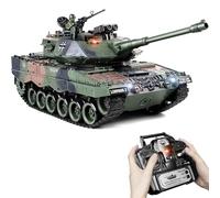 Tanque RC 1:18 Leopard II, con Luz, Humo y Sonido, Tanque de Juguete Militar a Control Que Dispara BBS y Bombas de Agua, Tanque Teledirigido Adulto y para Niños con Mando 2.4GHz