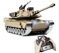 Tanque RC 1:18 M1A2 Abrams, Pistas de Metal Tanque Teledirigido Militar, Juguete tanque Teledirigido con Disparo de BBs y Agua, Humo, Sonido, Luces Juguete para Niños y Adultos, Regalo Ideal 6+ Años