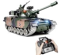 Tanque RC 1:18, M60 de Metal con Humo Realista, Sonido, Luces y Disparo de BBS y Bombas de Agua Tanque Teledirigido Militar para Adultos Niños, Tanque de Guerra a Control Remoto con Pistas Metálicas