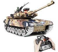 Tanque RC 1:18, T90 Tanque de Guerra a Control Remoto con Pistas Metálicas, Humo, Sonido, Luces y Disparo BBS y Bombas Agua para Adultos y Niños