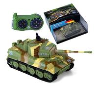 Tanque teledirigido Mini RC German Tiger I - Modelo R/C Battletank con función de disparo, sonido y luz - escala 1:72 (juego de 2 batalles)