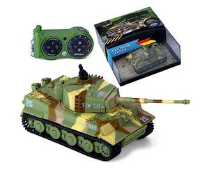 Tanque teledirigido Mini RC German Tiger I - Modelo R/C Battletank con función de disparo, sonido y luz - escala 1:72 (juego de 2 batalles)