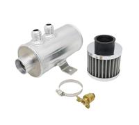 Tanque universal de aceite con filtro de ventilación, aluminio, 10 AN, redondo, 0,75 l, soporte separador con deflectores cepillados Botella Refrigerante Motor Botella Desbordamiento(Silver)