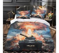 Tanques del campo de batalla Funda de Edredón Juego de 3 Piezas Diseño 3D Cremallera Oculta incluye Fundas de Almohada Antibacteriana Guerra militar Funda Edredon for Adultos Single（140x200cm）