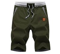 Tansozer Hombre Lino Algodón Pantalones Cortos Verano Casuales Shorts Ligero Chino Pantalones De Playa con Cordones Elásticas Ajustable Cintura Bolsillos Verde 3XL