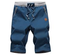 Tansozer Hombre Lino Algodón Pantalones Cortos Verano Casuales Shorts Ligero Chino Pantalones De Playa con Cordones Elásticas Ajustable Cintura Bolsillos Azul Pavo Real 3XL