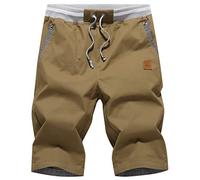 Tansozer Hombre Lino Algodón Pantalones Cortos Verano Casuales Shorts Ligero Chino Pantalones De Playa con Cordones Elásticas Ajustable Cintura Bolsillos Marrón Café L